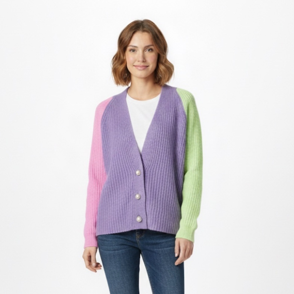 Olivia Rubin Revolve Tally Colorblock Cardigan Sweater Size Large Purple Green